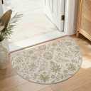 jinchan Torino Floral Entryway Rug 2x3 Half Circle Area Rug Washable Vintage Classic Indoor Half Moon Doormat Lightweight Soft Small Non-Slip Semi Circle Carpet for Kitchen Laundry Room Bathroom Taupe