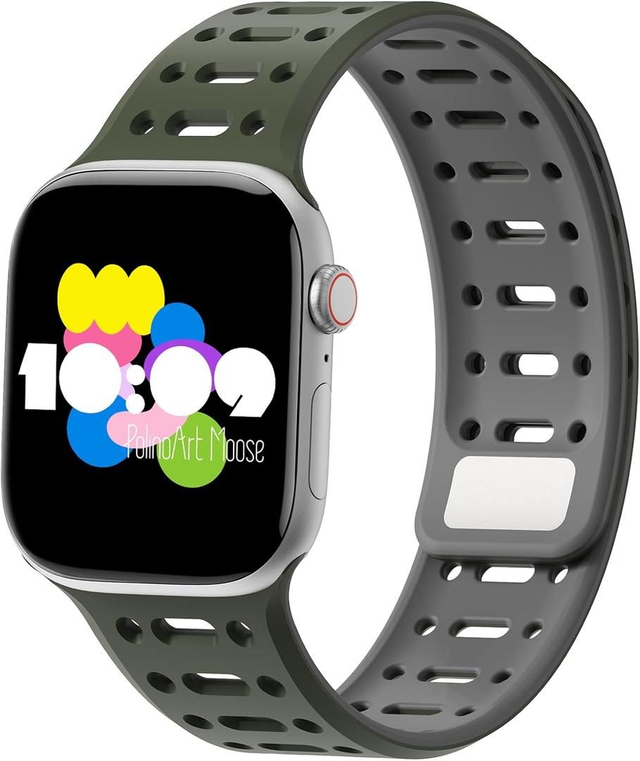 Magnetic Silicone Sport Band for Apple Watch Ultra 1/2/3, Series 4-11 & SE, Adjustable Secure Fit 38mm-49mm for Men and Women