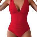 Eomenie One Piece Swimsuit for Women Tummy Control Plunge V Neck Bathing Suit Slimming Wide Straps Swimwear, Large