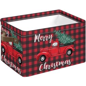 Christmas Truck Foldable Storage Baskets, Red Storage Cube Box with Handles Collapsible Closet Shelf Cloth Organizer Basket for Shelves Home Office Bedroom (color-10)