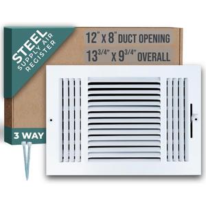 Fits 12x8 Duct Opening 3 Way Steel Air Supply Diffuser by Handua | Register Vent Cover Grille for Sidewall and Ceiling | White | Outer Dimensions: 13.75" X 9.75"
