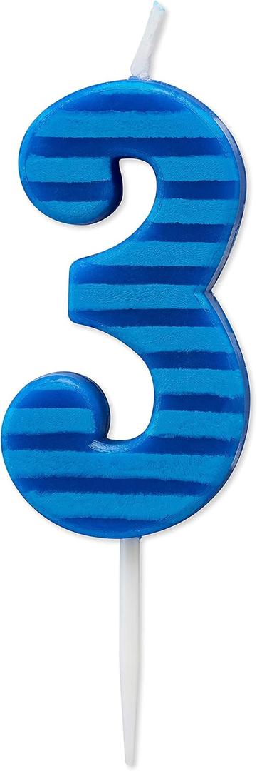 Papyrus Birthday Candle Number 3, Blue Stripes (1-Count)