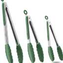 600F Heat Resistant Kitchen Tongs, Premium Locking Cooking Tongs with Silicone Tips, Non-Slip Food Tongs for Cooking, Non-Stick, Heavy Duty Stainless Steel Handle, Set of 3-7" 9" and 12" Turquoise