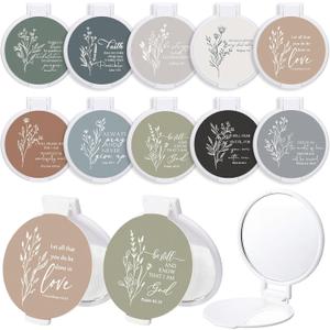 Roowest 30 Pcs Christian Mini Compact Mirrors for Women Boho Floral Small Portable Pocket Mirrors with Inspirational Bible Verse Scripture for Mother's Day Church(Boho,English Bible Version)