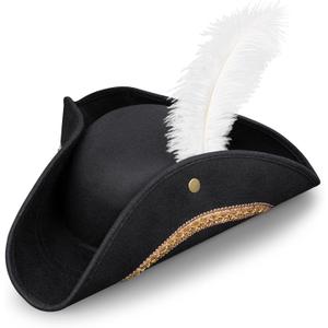 Pirate Costume Hat Women/Men, Pirate Hat Adults, Tricorn Colonial Hats Fit for Revolutionary War Costume Halloween