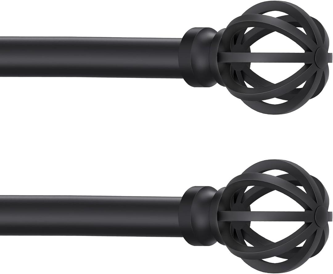 Black Curtain Rods for Windows 28 to 48 Inch, 2 Pack 5/8" Diameter Heavy Duty Metal Adjustable Small Drapery Rod With Bracket