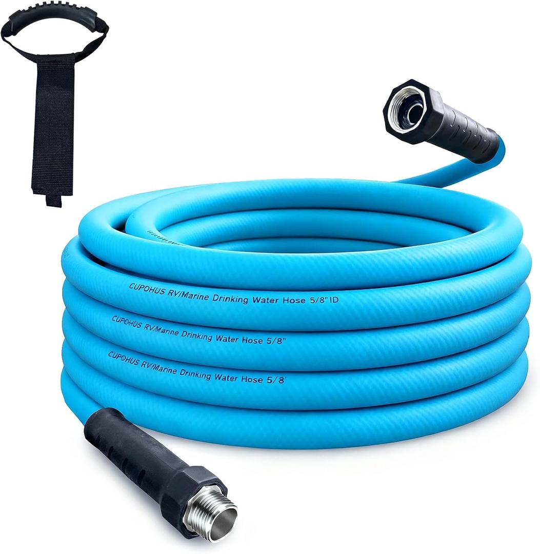 Cupohus RV Water Hose 35FT with Strain Relief Ends, Kink-Resistant Drinking Water Hose, 5/8''ID Potable Food Grade Hose with Storage Strap for RV, Marine, Camper, Truck, Car, Garden (Blue)
