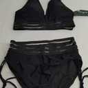 Blooming Jelly Women High Waisted Bikini Sets Tummy Control Swimsuits Color Block Two Piece Drawstring Bathing Suit, Medium