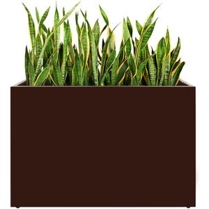 Metal Planter Box, No Installation Galvanized Steel Folding Rectangular Planter with Drainage Holes, 35.5"x 10"x 28" Brown Outdoor Planter for Porch/Patio/Garden