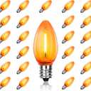 2 x C7 Replacement Bulbs, 25 Pack Halloween Orange LED Bulbs, 0.6W E12 Base for Indoor Outdoor Christmas String Lights, Patio, Party Decor