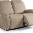 TAOCOCO Recliner Loveseat Covers Stretch Sofa Covers for 2 Seat Large Reclining Couch, 2 Pieces Reclining Loveseat Covers Soft Washable Furniture Protector with Pocket (2 Seater Oversized, Taupe)