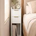 Narrow Nightstand Set of 2, 7.9" Wood Nightstands w/Fluted 2 Drawer, Slim Bed Side End Table Small Spaces Modern Skinny Wooden Night Stand for Bedroom, Living Room, White