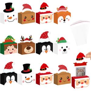 Kritkin 12 Pcs Christmas Money Box for Cash Gift Pull Santa Dispenser Pop up Christmas Money Holder Gift Big 300 Transparent Bag Cash Box Elk Cake Kit for Pull Adults Party(Fashion)