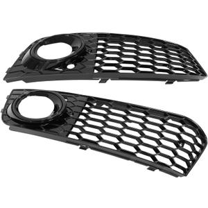 ApplianPar Left and Right Side Front Fog Light Lamp Grill Grille Cover RS4 Style Honeycomb Mesh Glossy for A4 B8 2008-2012 Black