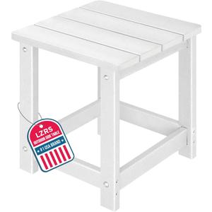 LZRS Square Patio Side Table, Heavy Duty HDPE Outdoor End Table with Wood Texture, Weatherproof Composite Table for Adirondack Chairs, Deck, Pool, Indoor/Outdoor, No Peeling or Cracking(White)