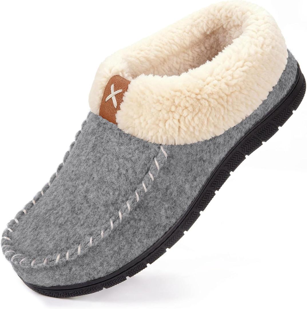 VeraCosy Women's Memory Foam Moccasin Slippers - Cozy Indoor House Shoes with Fleece Lining & Non-Slip Sole (7, Grey)