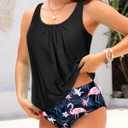 Yonique Women 2 Piece Blouson Tankini Swimsuits Tummy Control Bathing Suits Athletic Swimwear (Black, L)