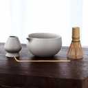 Ivory Gray Matcha Whisk Set with Pouring Spout – Japanese Matcha Kit with Handcrafted Ceramic Bowl, Bamboo Whisk, Scoop, and Holder for Authentic Tea Ceremony