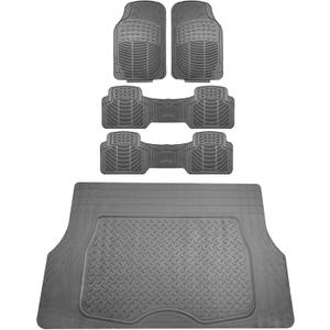 FH Group 3 Row Climaproof Trimmable Non-Slip Vinyl Floor Mats with Cargo Liner- Universal Fit for Cars Trucks and SUVs (Gray) F11306 + F16401