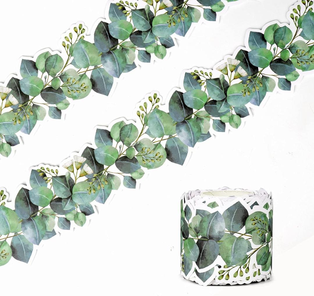 49ft Eucalyptus Die-Cut Border Trim Bulletin Board Classroom Border Trim Eucalyptus Themed Border Sticker for Photo Wall Bulletin Boards Desks Display Home and School Decorations Green