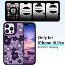 for iPhone 16 Pro Flower Case with Kickstand, Compatible with MagSafe, Built-in Camera Ring Stand, Strong Magnetic Translucent Matte Frosted Slim Cover for Girls Women Teens, Purple Floral