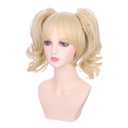Kids Blonde Two Ponytail Wig Girls Short Light Blonde Wavy Curly Wig with Bangs Heat Resistant Synthetic Wigs with Cap