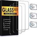 3+3 Pack Glass Screen Protector for iPhone 17 Pro with Camera Lens Protector, 6.3 inch HD Clear Tempered Glass Film, Anti-Scratch, Bubble Free, Case-Friendly