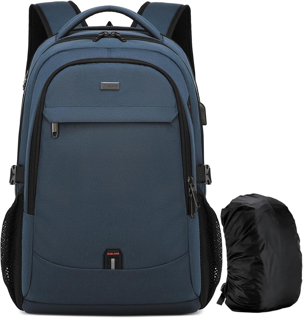 DUSLANG 17 Inch Laptop Backpack for Travel with Backpack Rain Cover College Backpack for Men Laptop Bag with USB Charging Port,Blue (17Inch, Blue With Rain Cover)