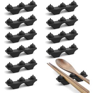 Silicone Chopstick Holder, BPA Free Kitchen Countertop Chopstick Rest for Forks, Spoons, Knives, Chopsticks, Home & Restaurant Use (10, Black)