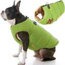 Gooby Padded Vest Dog Jacket - Solid Green, Large - Warm Zip Up Vest Fleece Jacket with Dual D Ring Leash - Water Resistant Sweater - Clothes L