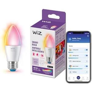 WiZ 40W B12 Color LED Smart Candle-Shaped Bulb - Pack of 1 - E26- Indoor - Connects to Your Existing Wi-Fi - Control with Voice or App + Activate with Motion - Matter Compatible