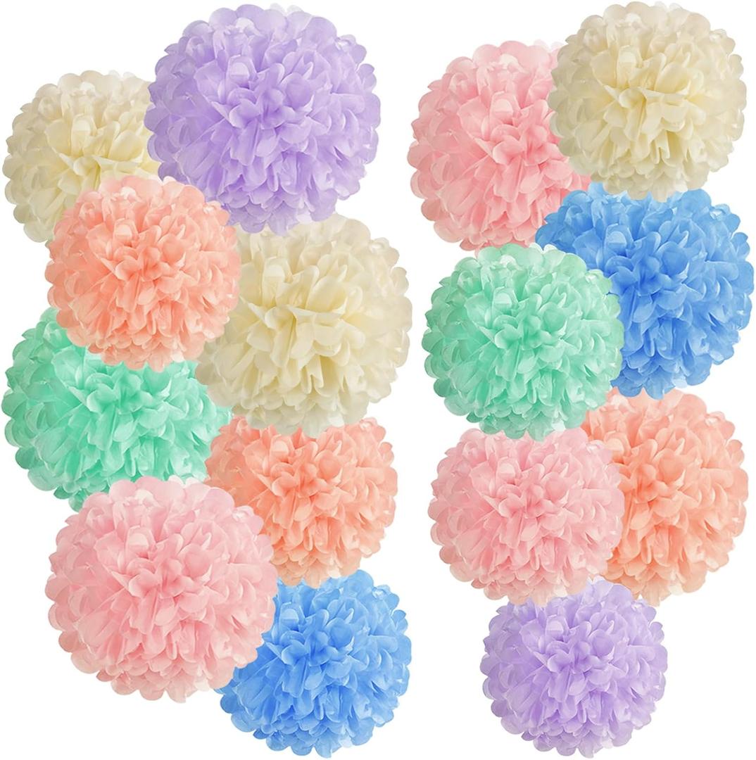 EASY JOY 15 pompones de papel pastel para decoracin de macarrn, arcoris, caramelo, helado, flores de Pascua, decoracin para colgar en la pared, para cumpleaos, boda, baby shower