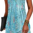 Disamer Beach Dresses for Women 2025 Vacation Swim Cover up V-Neck Summer Dress Button Down Sleeveless Boho Floral Sundress (Medium, Dewdrop Blue)