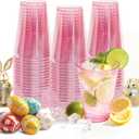 50 Pack Plastic Cups Disposable 12 oz Pink Glitter Party Cups for Cocktail Fancy Clear Plastic Cup Drinking Cups for Easter Birthday Wedding Graduation
