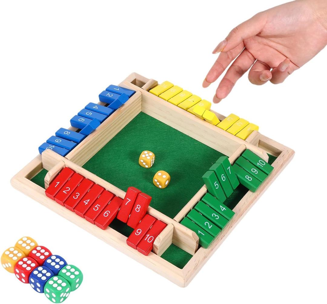 Shut The Box Game 4 Player,Shut The Box Board Game,Math Board Table Games for Adults,Wooden Table Math Dice Mastermind Games for Party,Pub