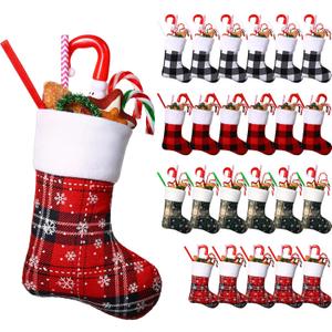 Honoson 72 Pieces 7 Inch Christmas Stockings Bulk Mini Buffalo Plaid Stocking Classic Stocking Red and Green Plaid Design Small Christmas Stockings Rustic Socks for Xmas Holiday Decorations