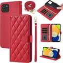 Wallet Case for Samsung Galaxy A03 with Wrist Strap, Shoulder Strap, Multiple Card Slots Folio Purse, Luxury PU Leather Stand Accessories Cell Phone Cover for A 03 03A Ao3 Women Men Red