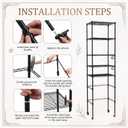 5 Tier Over The Fridge Shelf for Dorm Wheels 8 Hooks and 5 PVC Pads Black