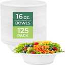 Freshware Paper Bowls - Disposable 16 oz. Soup Bowl, 125-Pack Biodegradable Sugarcane Fiber Serving Bowls - Heavy Duty Bagasse for Hot Food Plates - Microwave & Freezer Safe, Stackable Dinnerware (White)