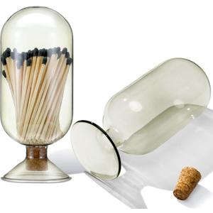 Smoke Grey Glass Match Cloche Holder Decorative Matches Jar Trendy Fireplace Display Decor, Not Include Sticks(7 x 2.95 Inch)