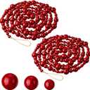 2 Pcs 16.4 Feet Christmas Wood Bead Garland Rustic Christmas Wooden Beads Decorative Tree Wooden Beaded Garland Decor Farmhouse Boho Ornaments for Xmas Decoration Supplies(Dark Red)