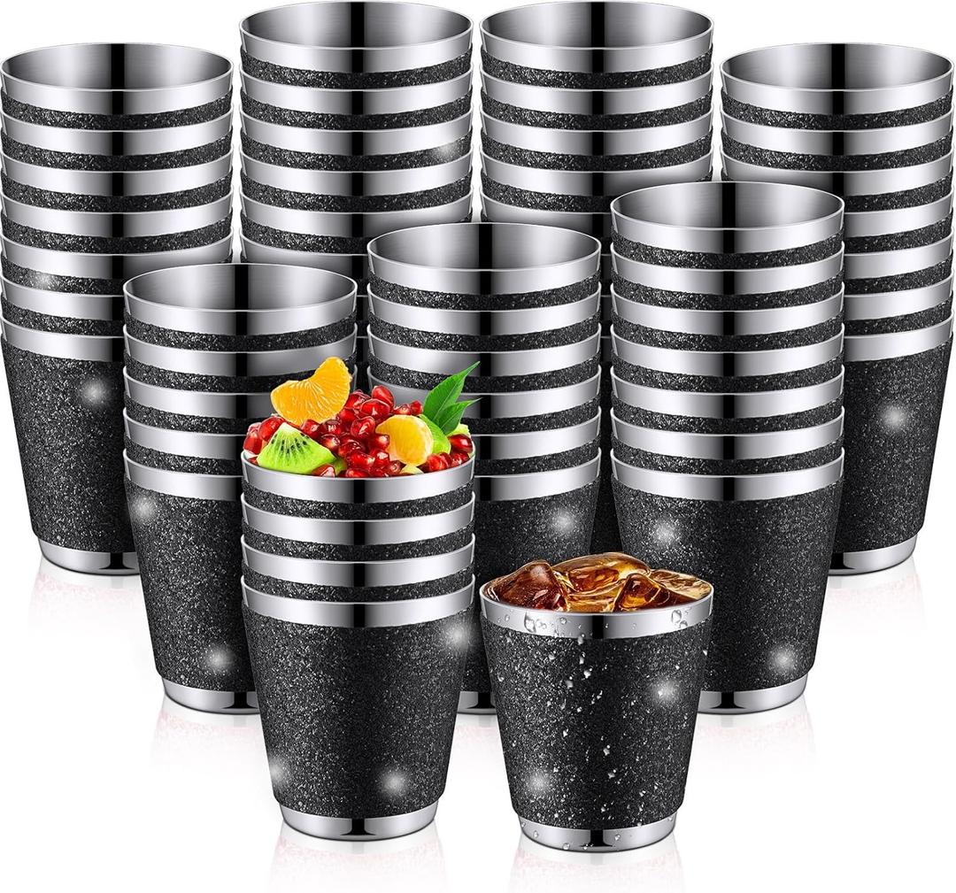 50 Pcs 1 oz Stainless Steel Shot Glasses Bling Glitter Metal Shot Glasses Bachelorette Wedding Party Supplies for Espresso Whiskey Bar(Black)