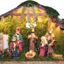 Nativity Sets for Christmas Indoor with LED Light The Real Life Naticity Scene 10-Piece Christmas Nativity Set with Resin Nativity Figures and Wooden Stable