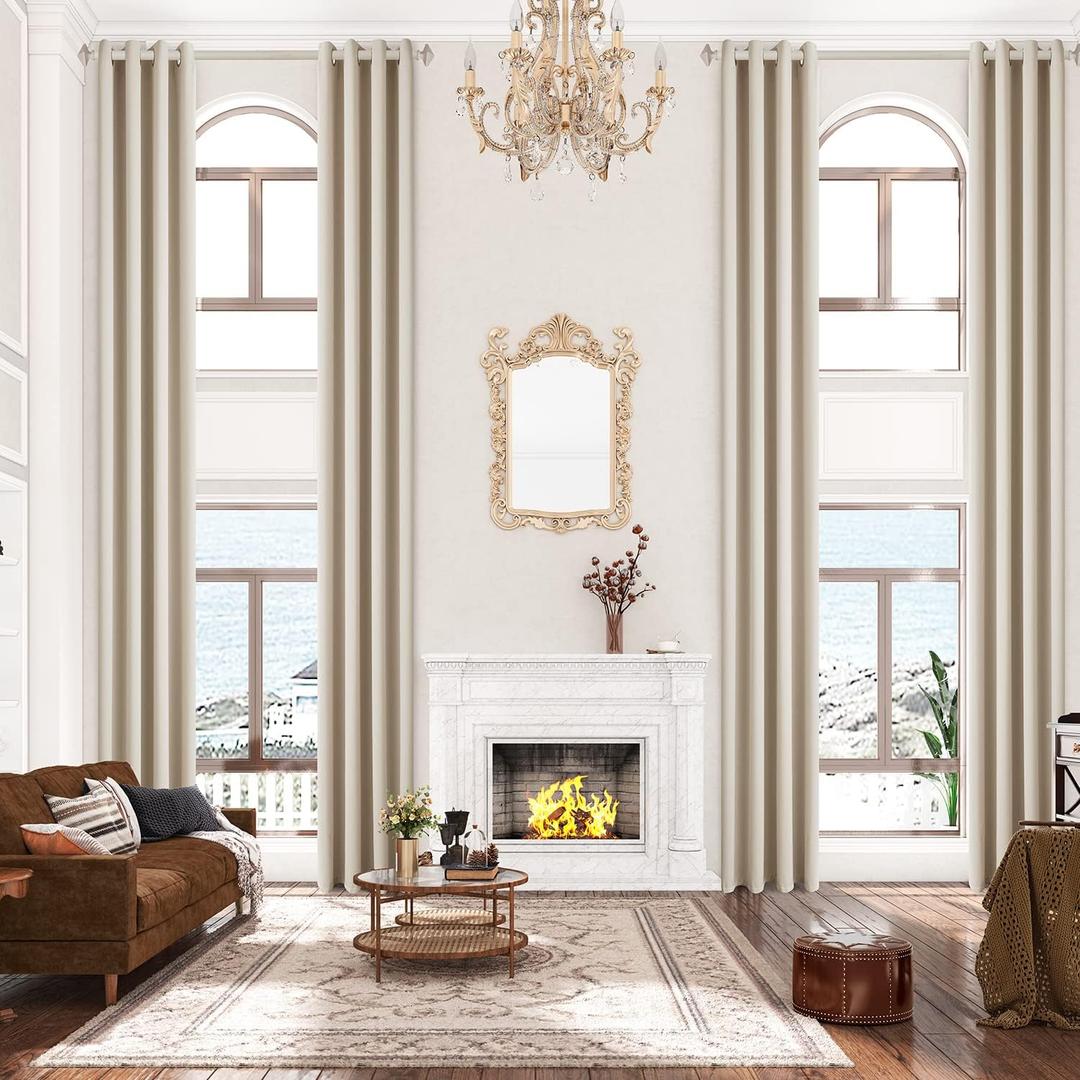Blackout Extra Long Curtain with Grommet,Ivory 156 Inch Long 1 Panel,Room Darkening Thermal Insulated Solid Color Drapery 13ft for 2 Story House, Great Room,High Ceiling.