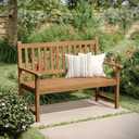Flash Furniture Adele Commercial Indoor/Outdoor Acacia Wood Bench, 2 -Person Slatted Patio Loveseat, for Use in Yard, Garden, Porch, or Park, Brown