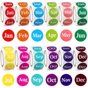 KALIONE 6000 Labels Month Stickers, 12 Rolls 1 Inch Round, 12 Months of The Year, Expiration Date, Food Labels