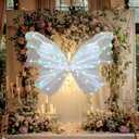 47 Inch Giant Butterfly Party Decoration Mariposas Grandes Para Backdrop Decor Large 3D Silk Light up LED Butterfly Backdrop for Spring Wedding Baby Shower Birthday Fairy Garden Party Outdoor(White)