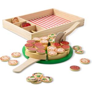 Melissa & Doug Wooden Pizza Party Play Set, 36 Self-Stick Toppings, Pizza Toy Kitchen Set & Play Kitchen Accessories, Preschool Toys for Boys & Girls 3+
