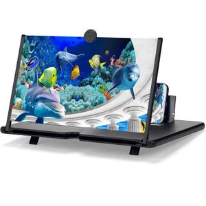 12" Mobile Phone Magnifier Projector Screen, 3D HD Screen Magnifier for Cell Phone, Foldable Magnifying Projector Screen Stand for Movies, Videos & Gaming Compatible with All Phones (Black, 12inch)