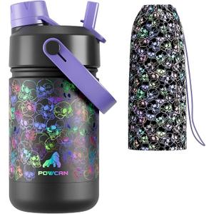 18 oz Insulated Water Bottle for Kids: Glow-in-the-Dark, 2-in-1 Straw Spout Lid, Leakproof, BPA-Free, Keep Cold 24H, Stainless Steel Cup with Carrier Bag for Party, Holiday, Gift (Luminous Souls)